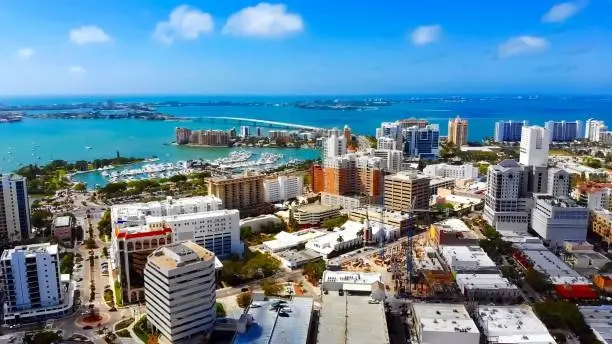 Stunning aerial view of Palm Bay with its skyline and water, representing the vibrant community of Website Design and Development Palm Bay FL.