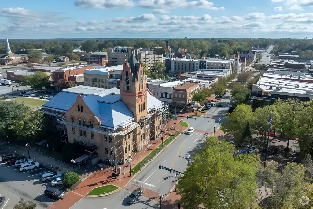 Downtown Anderson SC with historic courthouse and surrounding cityscape, ideal for Website Design Anderson SC.
