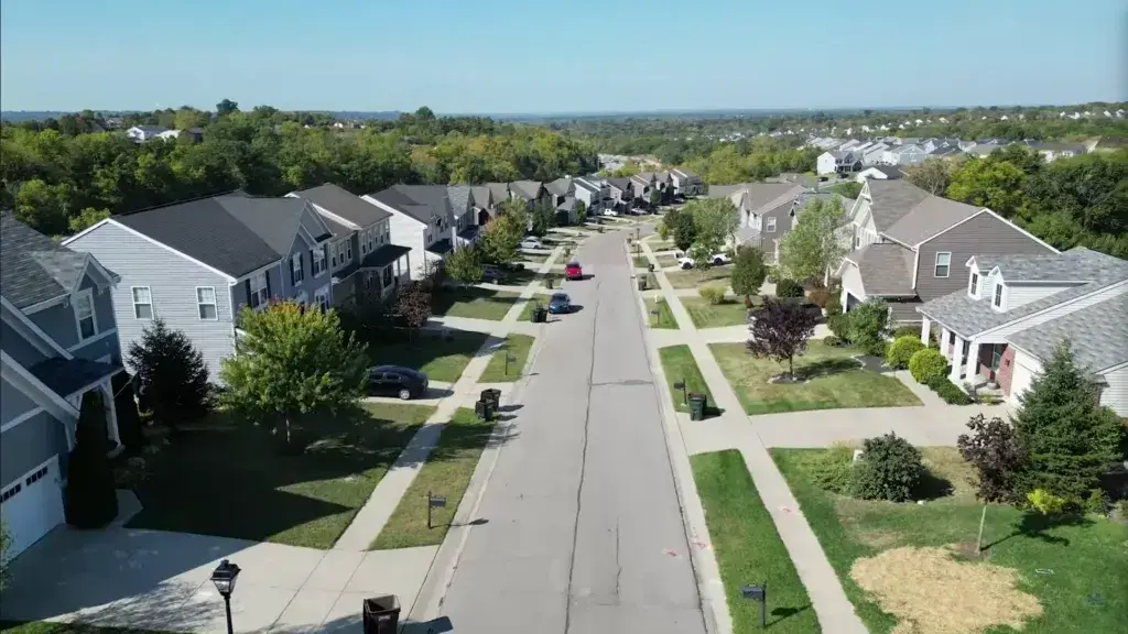 A peaceful residential street in Florence, Kentucky, showcasing suburban homes, ideal for Website Design Florence KY.