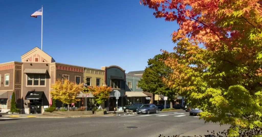 Large bronze elephant and boy sculptures on a stone platform in a modern outdoor shopping center. Community landmarks are promoted effectively with Website Design West Linn OR.