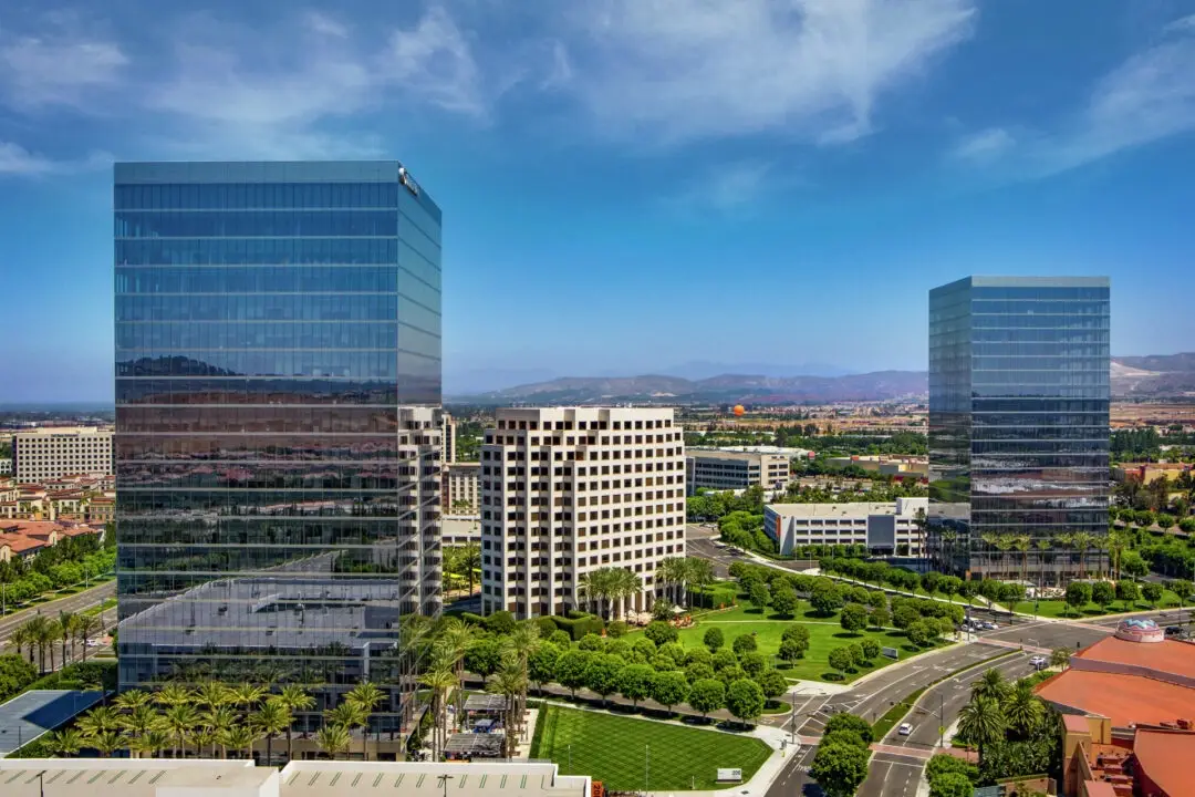 High-rise glass office buildings at Irvine Spectrum Center near Website Design Irvine CA experts.