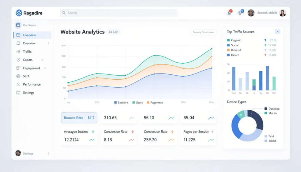 Website analytics dashboard showing conversion rate growth and performance metrics for the best hosting providers for small business.