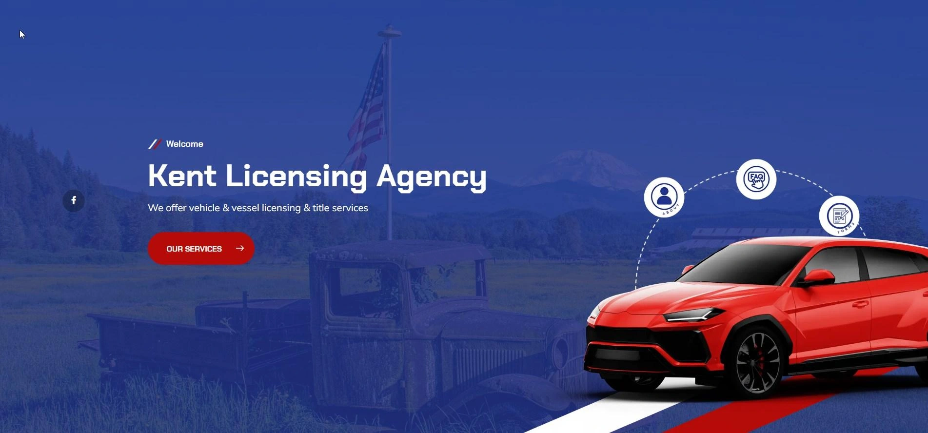 Red SUV on a modern website hero section created with custom WordPress website design in Burien WA.
