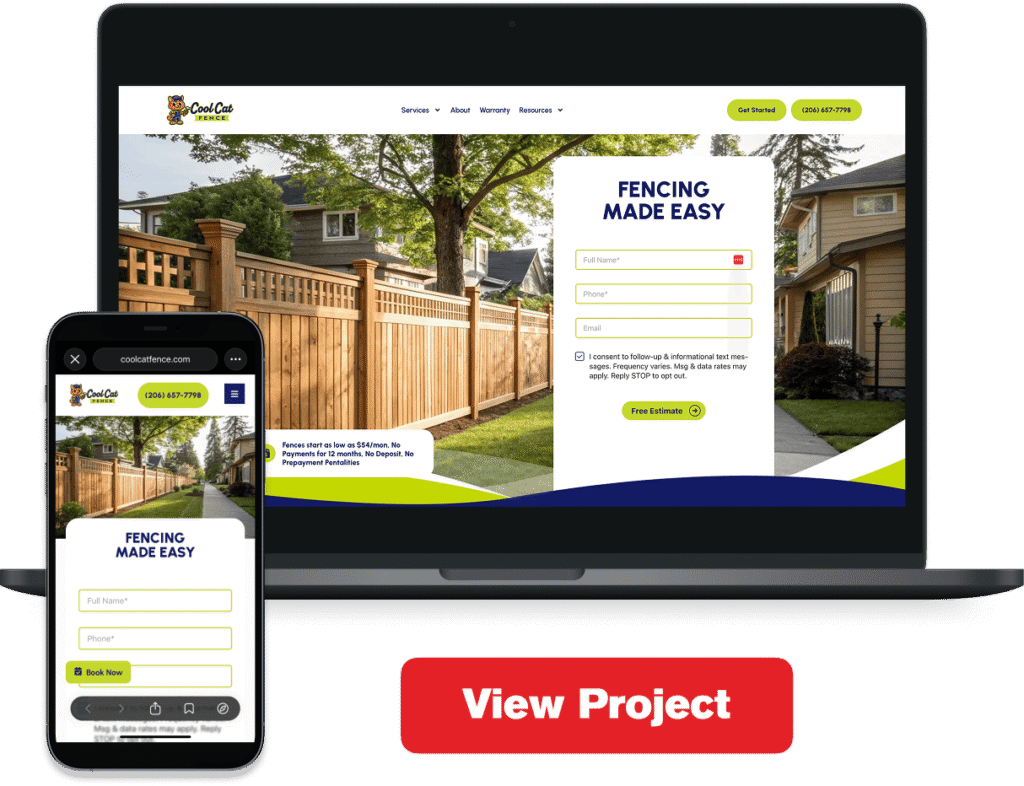 Cool Cat Fence website redesign displayed on desktop and mobile devices