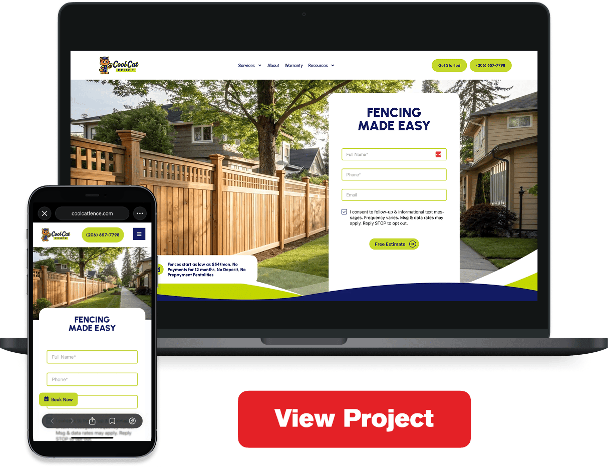 Cool Cat Fence website redesign displayed on desktop and mobile devices